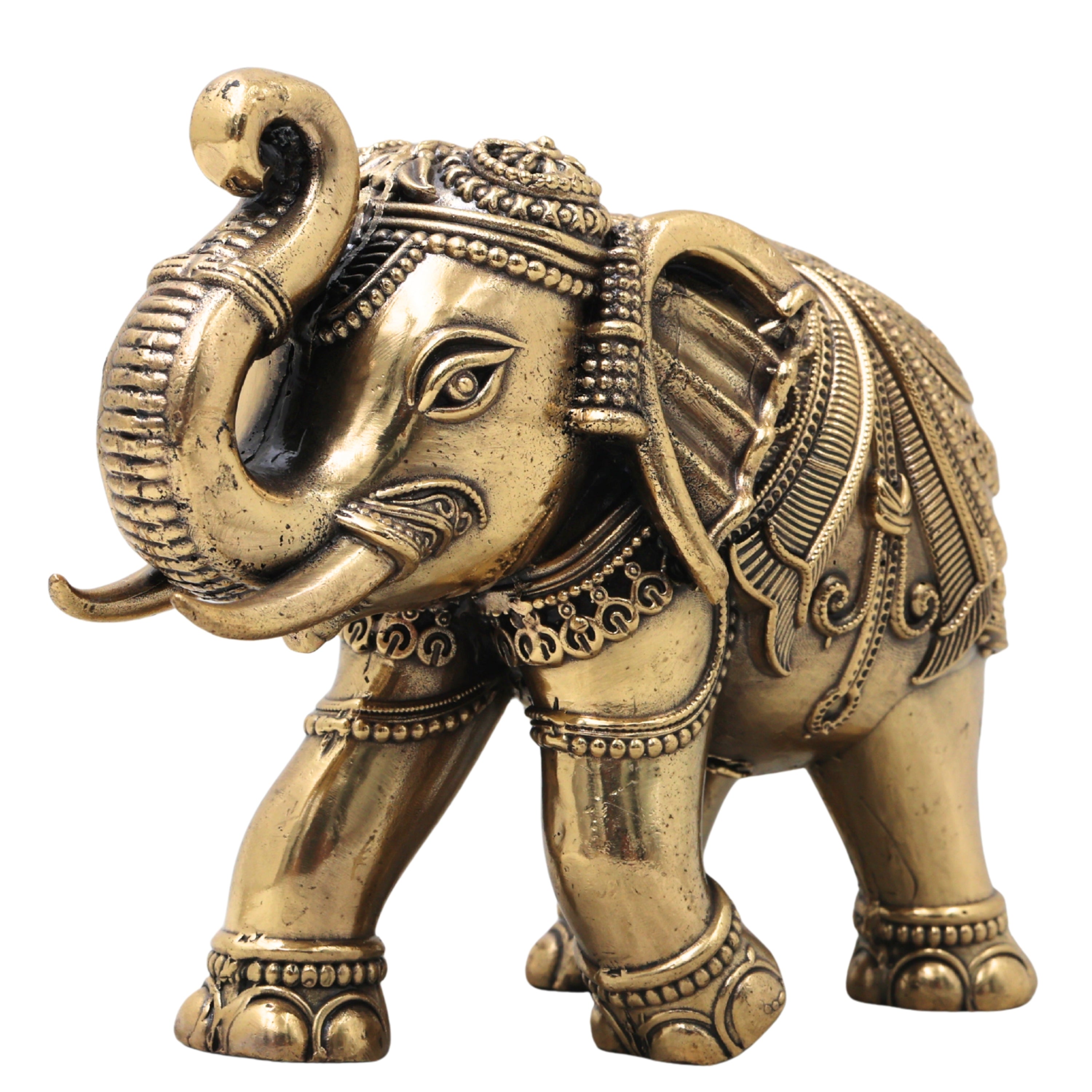 Brass Gaja Elephant Idol for Vastu Pooja, Handcrafted Spiritual Home Decor & Auspicious Gifting, Gold, 2 Inch, 1 Piece
