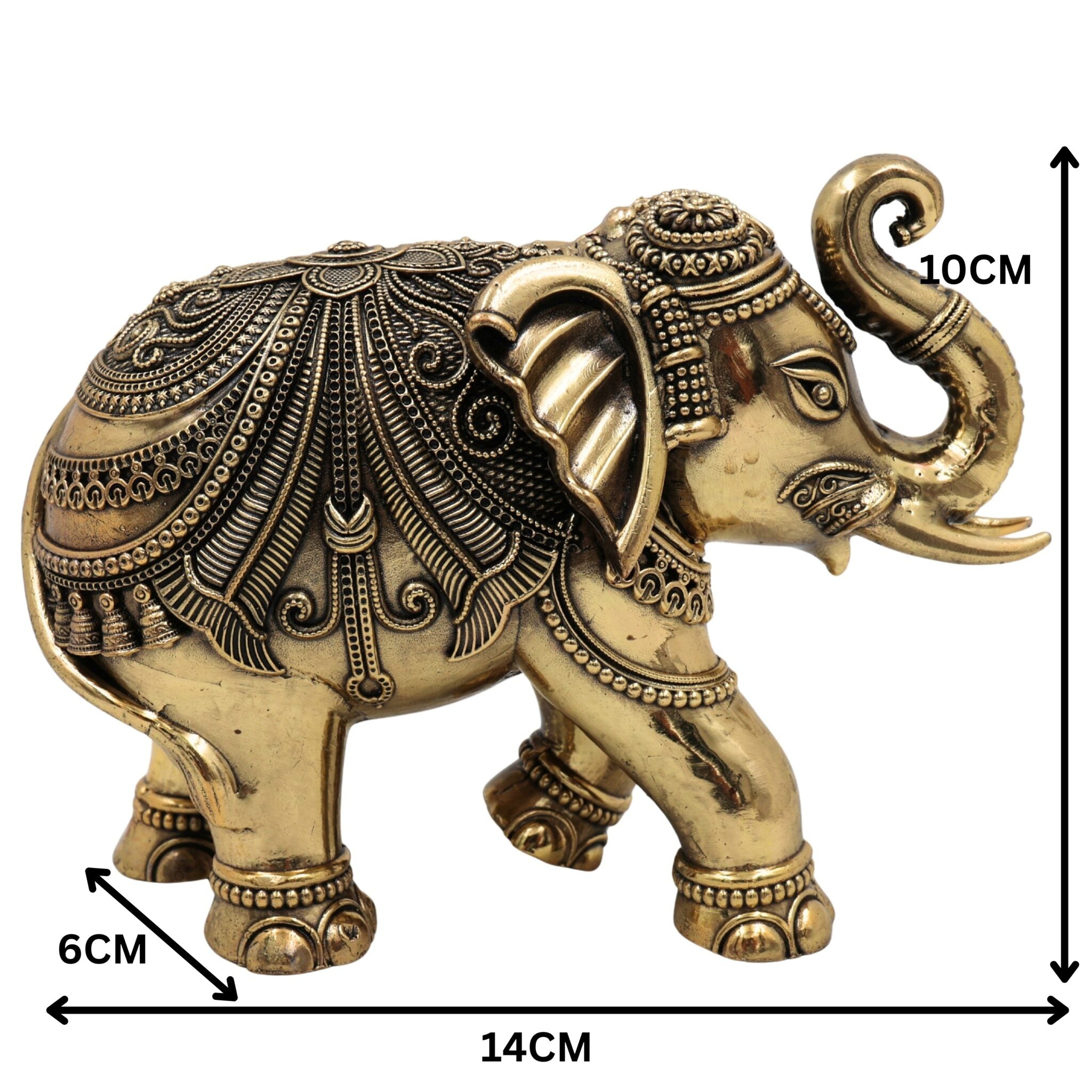 Brass Elephant Idol, Gaja Sculpture, Handmade Ane, Hathi Spiritual Home & Pooja Decor, Gold, 4 Inch, 1 Piece