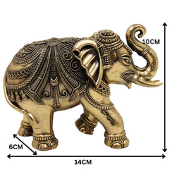 Brass Elephant Idol, Gaja Sculpture, Handmade Ane, Hathi Spiritual Home & Pooja Decor, Gold, 4 Inch, 1 Piece