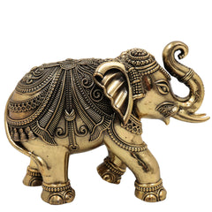 Brass Elephant Idol Gaja Murti Hathi Statue Airavata Sculpture Peetal Pital Pittal Decorative Showpiece for Home Decor Puja Gifts, Gold, 5 Inch, 1 Piece
