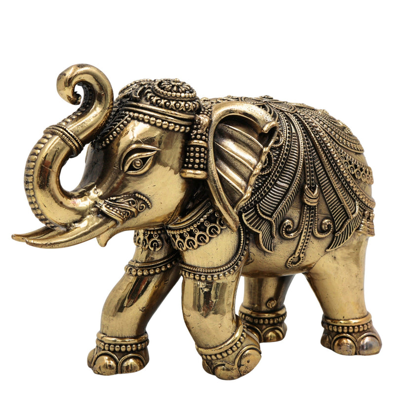 Brass Elephant Idol, Gaja Sculpture, Handmade Ane, Hathi Spiritual Home & Pooja Decor, Gold, 4 Inch, 1 Piece
