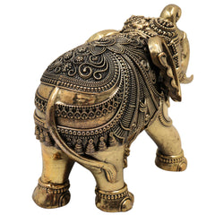 Brass Elephant Idol Gaja Murti Hathi Statue Airavata Sculpture Peetal Pital Pittal Decorative Showpiece for Home Decor Puja Gifts, Gold, 5 Inch, 1 Piece