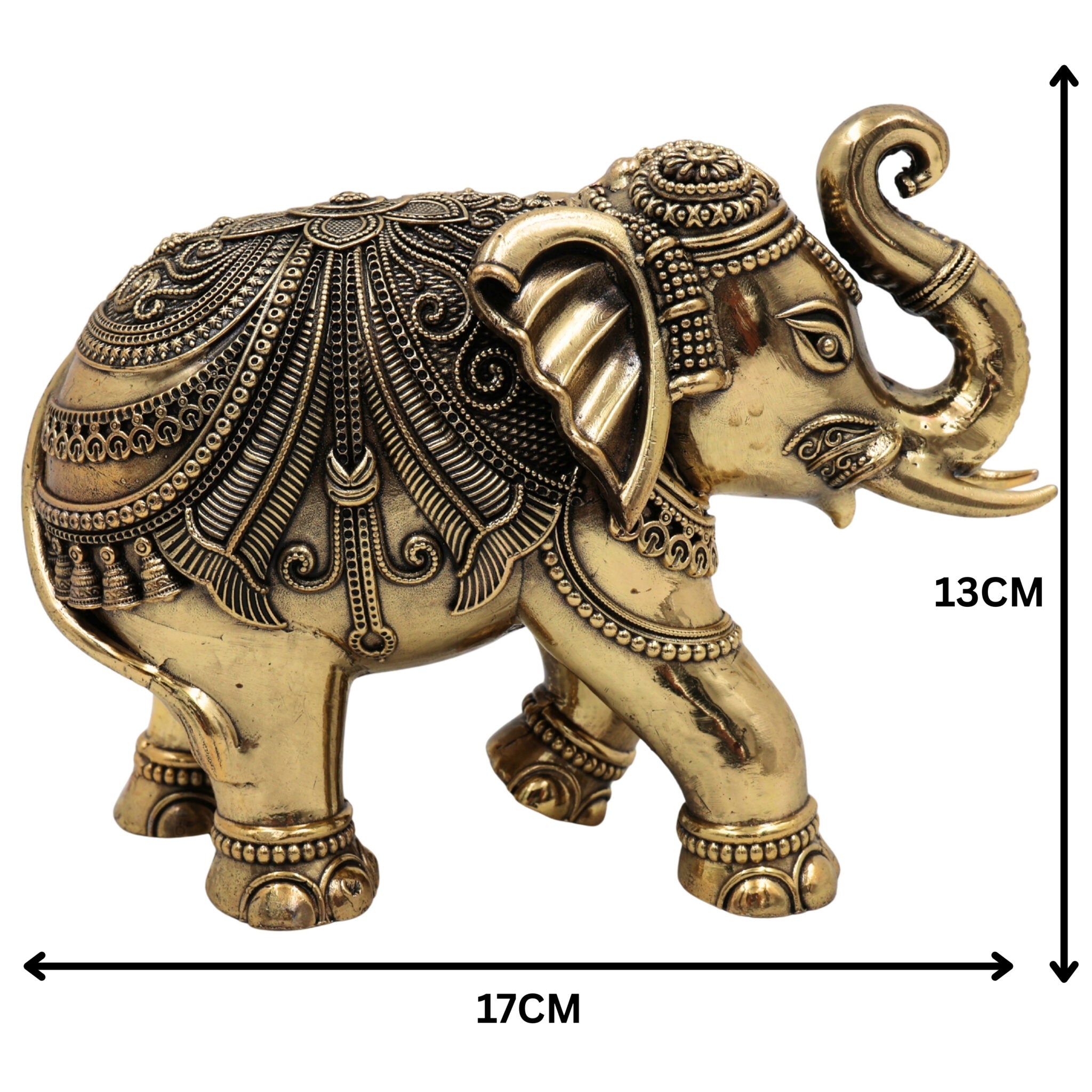 Brass Elephant Idol Gaja Murti Hathi Statue Airavata Sculpture Peetal Pital Pittal Decorative Showpiece for Home Decor Puja Gifts, Gold, 5 Inch, 1 Piece