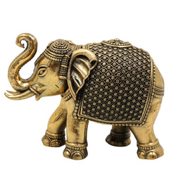 Brass Small Elephant Idol | Gaja Murti | Handmade Ane, Hathi Spiritual Home & Pooja Decor, Gold, 2 Inch, 1 Piece