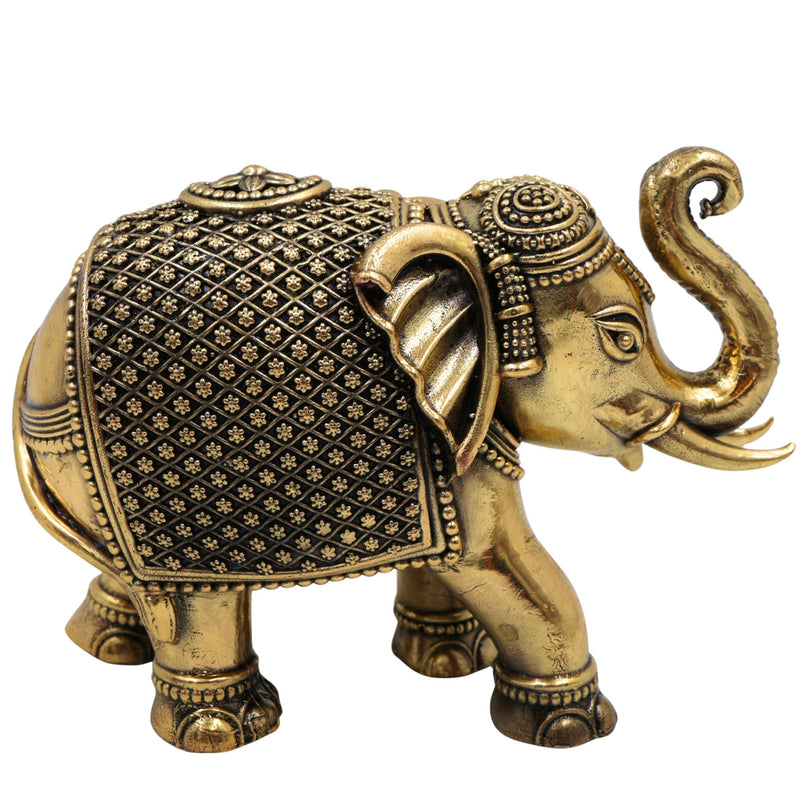 Brass Small Elephant Idol | Gaja Murti | Handmade Ane, Hathi Spiritual Home & Pooja Decor, Gold, 2 Inch, 1 Piece