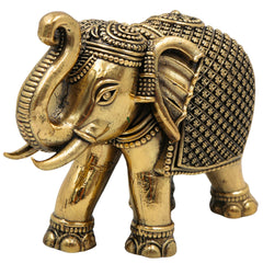 Brass Small Elephant Idol | Gaja Murti | Handmade Ane, Hathi Spiritual Home & Pooja Decor, Gold, 2 Inch, 1 Piece