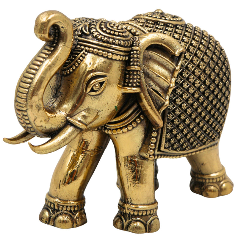Brass Small Elephant Idol | Gaja Murti | Handmade Ane, Hathi Spiritual Home & Pooja Decor, Gold, 2 Inch, 1 Piece