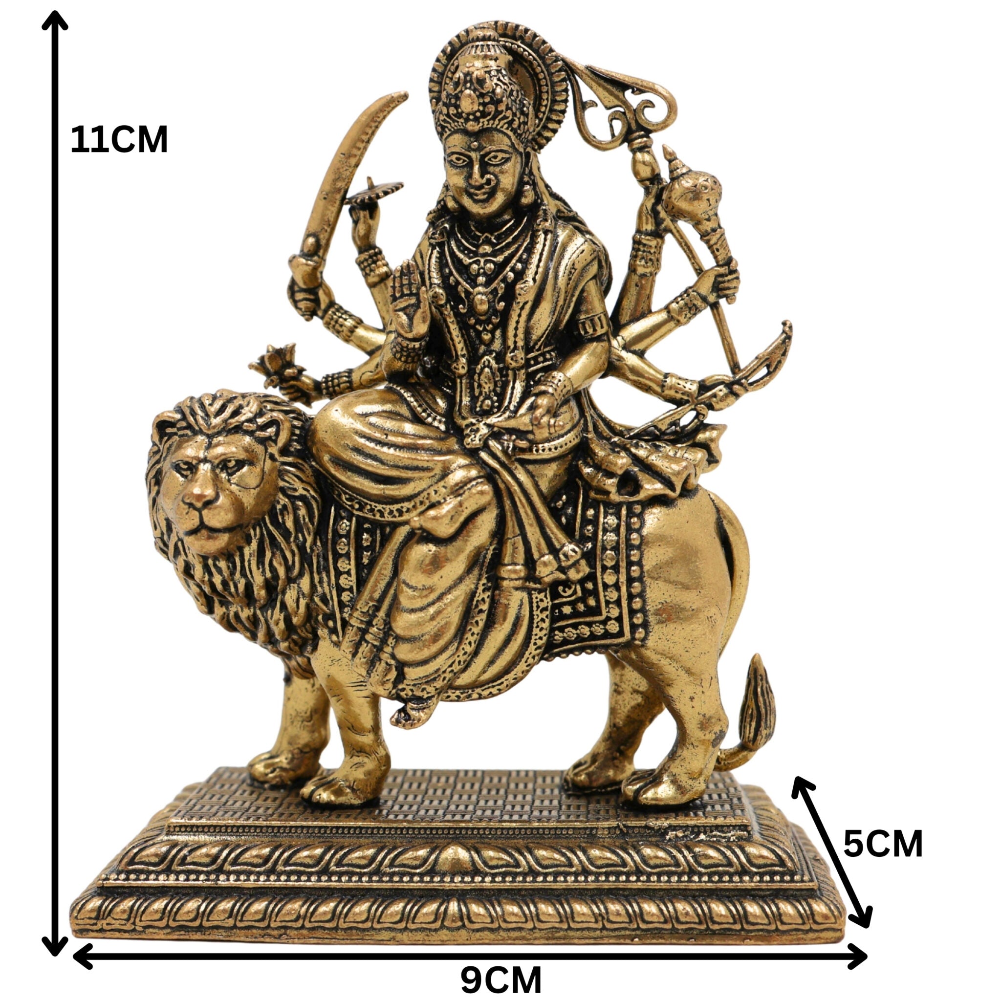 Brass Durga Idol, Maa Durga Murti, Shakti Pooja Statue, Mahishasuramardini & Jagadamba Sculpture, Handcrafted Small Decorative Brass Vigraha for Home Temple & Gifts, Gold, 4 Inch, 1 Piece