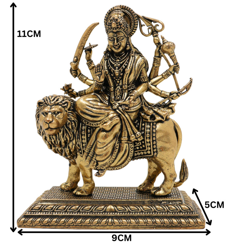 Brass Durga Idol, Maa Durga Murti, Shakti Pooja Statue, Mahishasuramardini & Jagadamba Sculpture, Handcrafted Small Decorative Brass Vigraha for Home Temple & Gifts, Gold, 4 Inch, 1 Piece