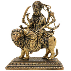 Brass Durga Idol, Maa Durga Murti, Shakti Pooja Statue, Mahishasuramardini & Jagadamba Sculpture, Handcrafted Small Decorative Brass Vigraha for Home Temple & Gifts, Gold, 4 Inch, 1 Piece
