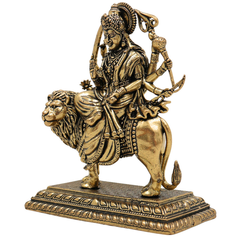 Brass Durga Idol, Maa Durga Murti, Shakti Pooja Statue, Mahishasuramardini & Jagadamba Sculpture, Handcrafted Small Decorative Brass Vigraha for Home Temple & Gifts, Gold, 3 Inch, 1 Piece