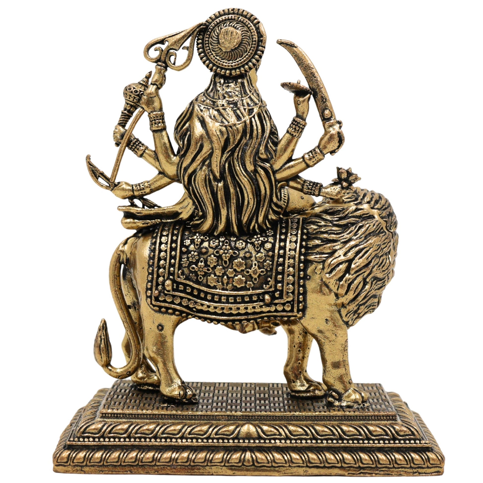 Brass Durga Idol, Maa Durga Murti, Shakti Pooja Statue, Mahishasuramardini & Jagadamba Sculpture, Handcrafted Small Decorative Brass Vigraha for Home Temple & Gifts, Gold, 3 Inch, 1 Piece
