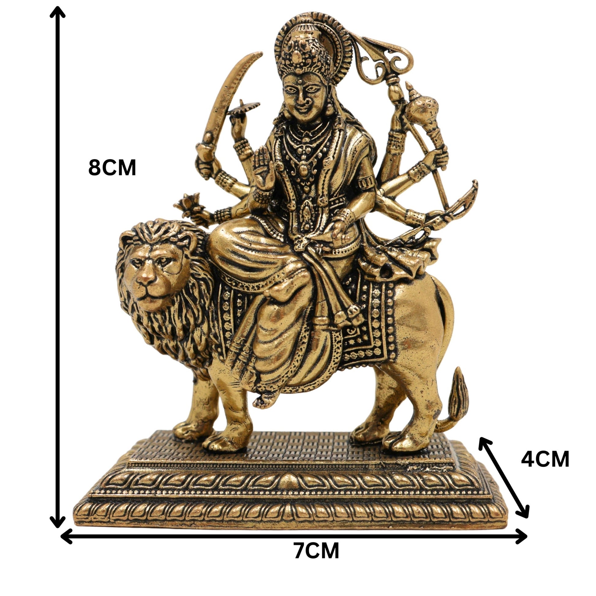 Brass Durga Idol, Maa Durga Murti, Shakti Pooja Statue, Mahishasuramardini & Jagadamba Sculpture, Handcrafted Small Decorative Brass Vigraha for Home Temple & Gifts, Gold, 3 Inch, 1 Piece