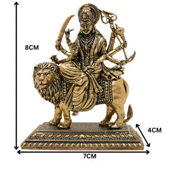 Brass Durga Idol, Maa Durga Murti, Shakti Pooja Statue, Mahishasuramardini & Jagadamba Sculpture, Handcrafted Small Decorative Brass Vigraha for Home Temple & Gifts, Gold, 3 Inch, 1 Piece