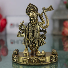 Brass Shree Shrinathji Idol, Handcrafted Murti, Govardhan Nathji Statue, Pooja Sculpture, Home & Temple Decor, Spiritual Gift, Gold, 4 Inch, 1 Piece