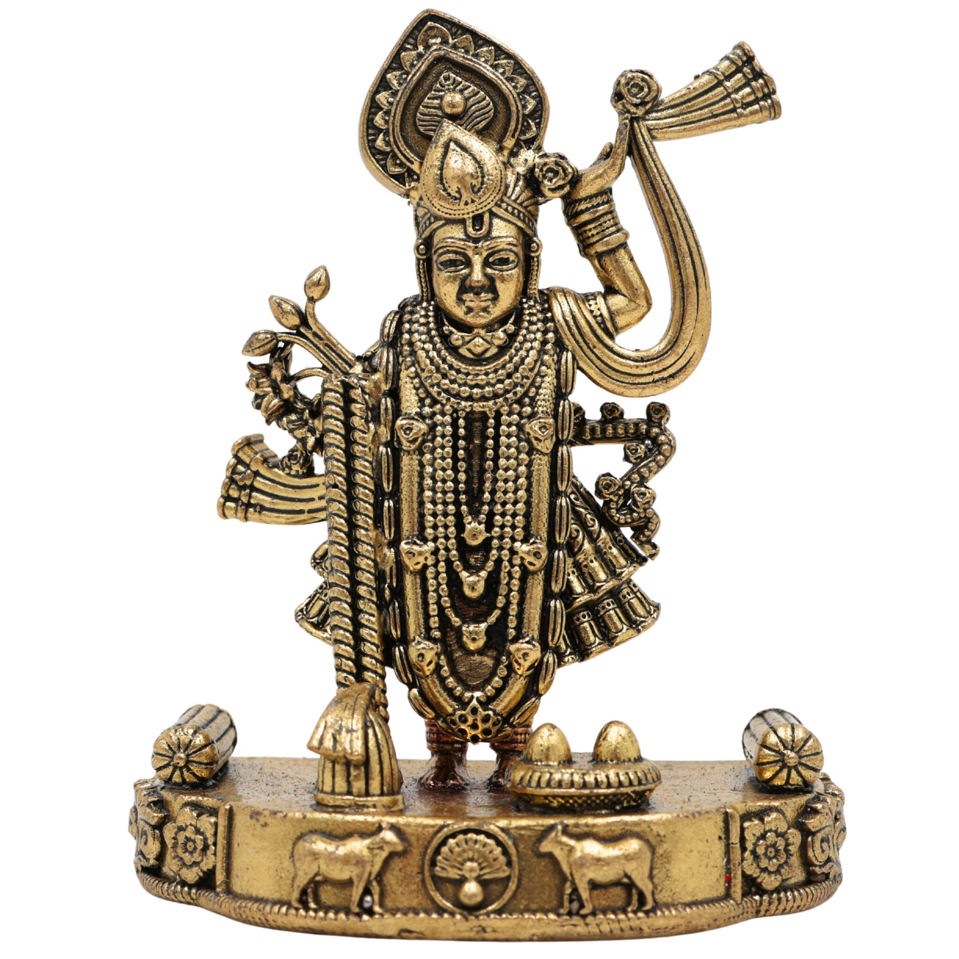 Brass Shree Shrinathji Idol, Handcrafted Murti, Govardhan Nathji Statue, Pooja Sculpture, Home & Temple Decor, Spiritual Gift, Gold, 4 Inch, 1 Piece
