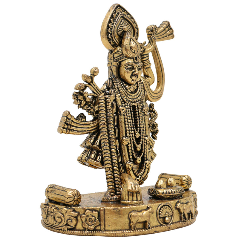 Brass Shree Shrinathji Idol, Handcrafted Murti, Govardhan Nathji Statue, Pooja Sculpture, Home & Temple Decor, Spiritual Gift, Gold, 4 Inch, 1 Piece