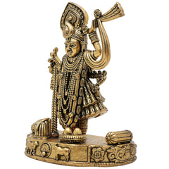 Brass Shree Shrinathji Idol, Handcrafted Murti, Govardhan Nathji Statue, Pooja Sculpture, Home & Temple Decor, Spiritual Gift, Gold, 4 Inch, 1 Piece