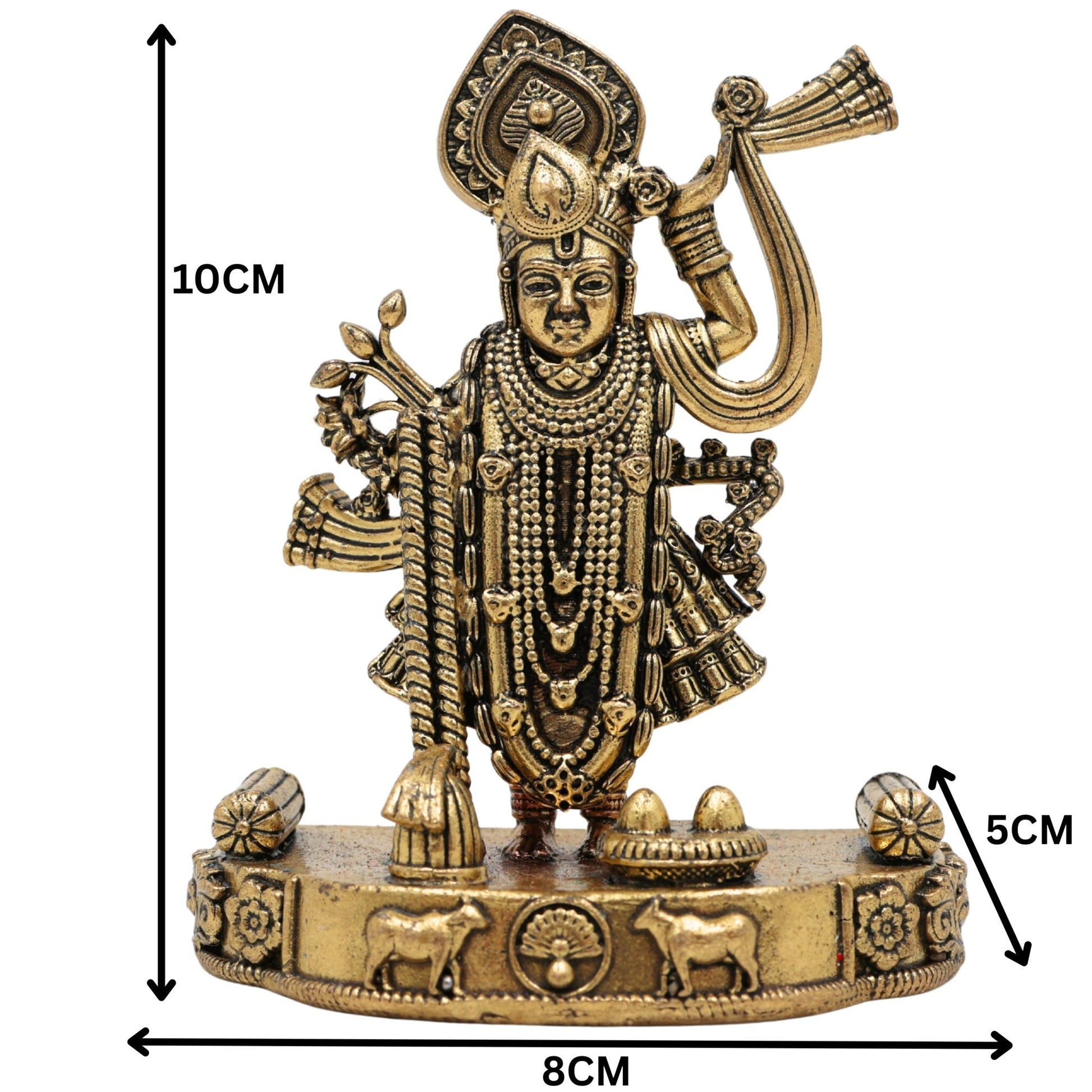 Brass Shree Shrinathji Idol, Handcrafted Murti, Govardhan Nathji Statue, Pooja Sculpture, Home & Temple Decor, Spiritual Gift, Gold, 4 Inch, 1 Piece