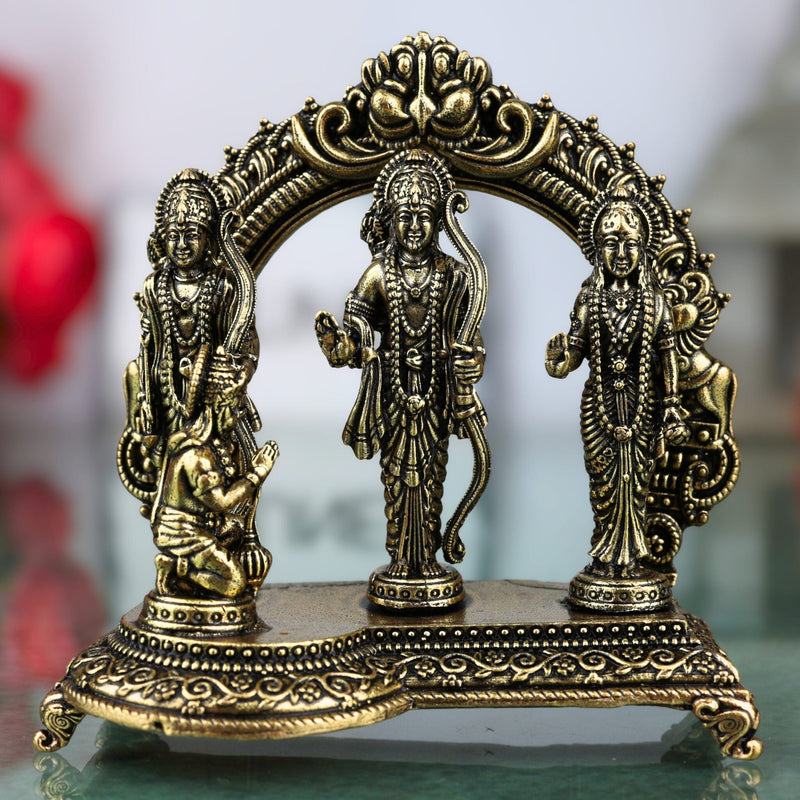 Brass Shri Ram Darbar Idol Ram Parivar Murti Sita Ram Lakshman Hanuman Statue Pital Peetal Vigraha Moorti for Puja Mandir Home Decor Gift, Gold, 3 Inch, 1 Piece