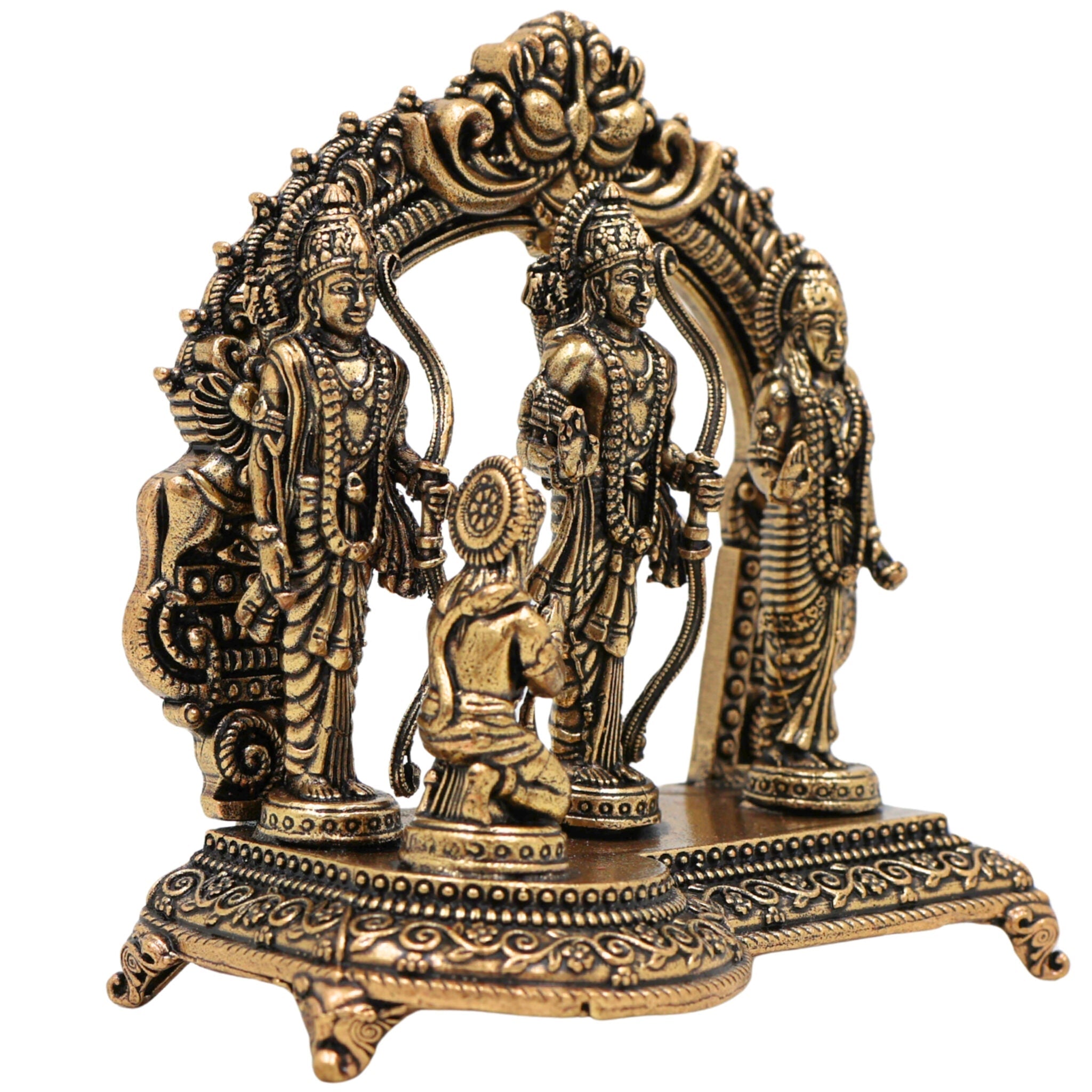 Brass Shri Ram Darbar Idol Ram Parivar Murti Sita Ram Lakshman Hanuman Statue Pital Peetal Vigraha Moorti for Puja Mandir Home Decor Gift, Gold, 3 Inch, 1 Piece