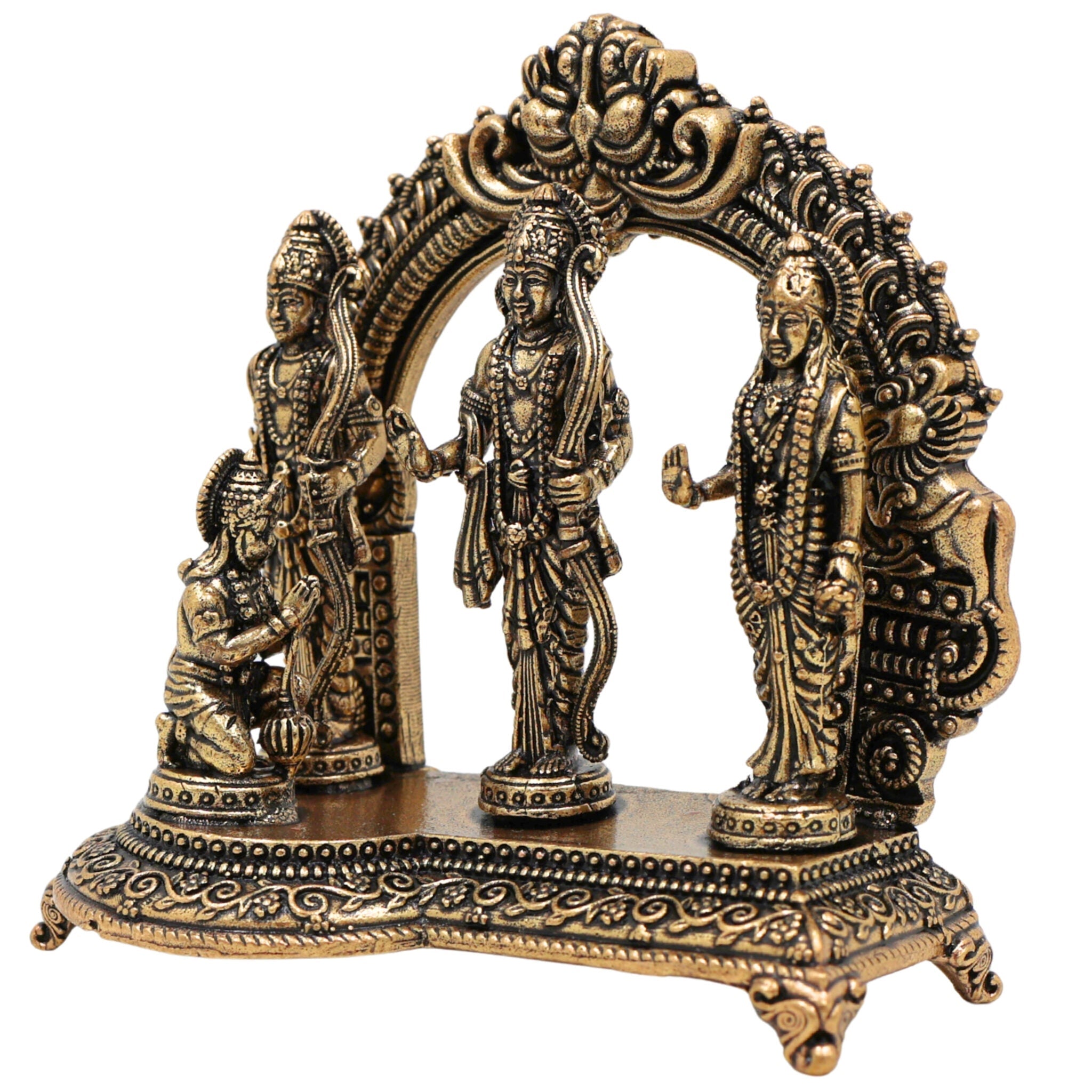 Brass Shri Ram Darbar Idol Ram Parivar Murti Sita Ram Lakshman Hanuman Statue Pital Peetal Vigraha Moorti for Puja Mandir Home Decor Gift, Gold, 3 Inch, 1 Piece
