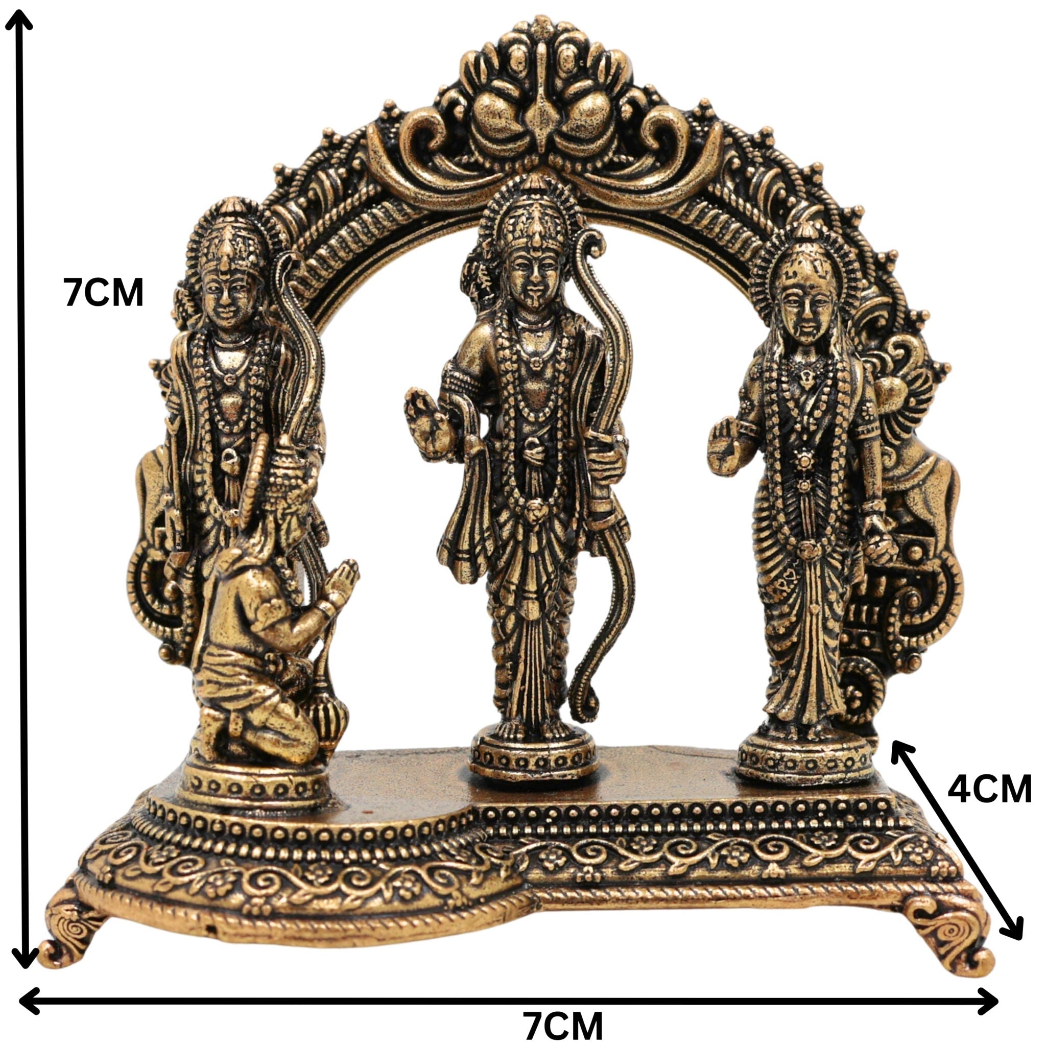Brass Shri Ram Darbar Idol Ram Parivar Murti Sita Ram Lakshman Hanuman Statue Pital Peetal Vigraha Moorti for Puja Mandir Home Decor Gift, Gold, 3 Inch, 1 Piece