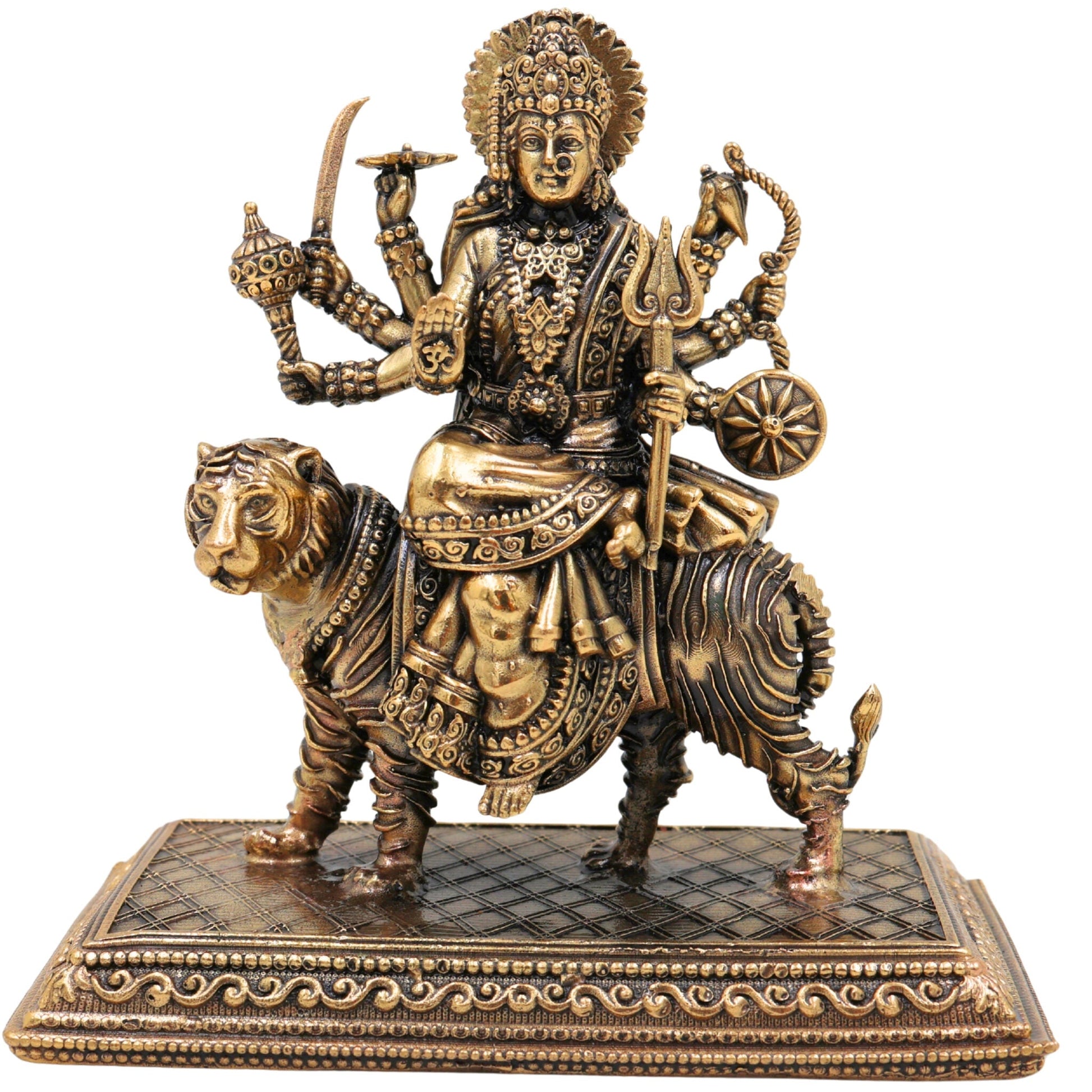 Brass Durga Idol, Maa Durga Murti, Shakti Statue, Chandika Pooja Pratima, Bhavani Home Temple Idol, Handcrafted Spiritual Showpiece, Gold, 4.5 Inch, 1 Piece