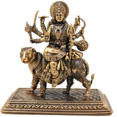 Brass Durga Idol, Maa Durga Murti, Shakti Statue, Chandika Pooja Pratima, Bhavani Home Temple Idol, Handcrafted Spiritual Showpiece, Gold, 4.5 Inch, 1 Piece