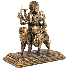 Brass Durga Idol, Maa Durga Murti, Shakti Statue, Chandika Pooja Pratima, Bhavani Home Temple Idol, Handcrafted Spiritual Showpiece, Gold, 4.5 Inch, 1 Piece