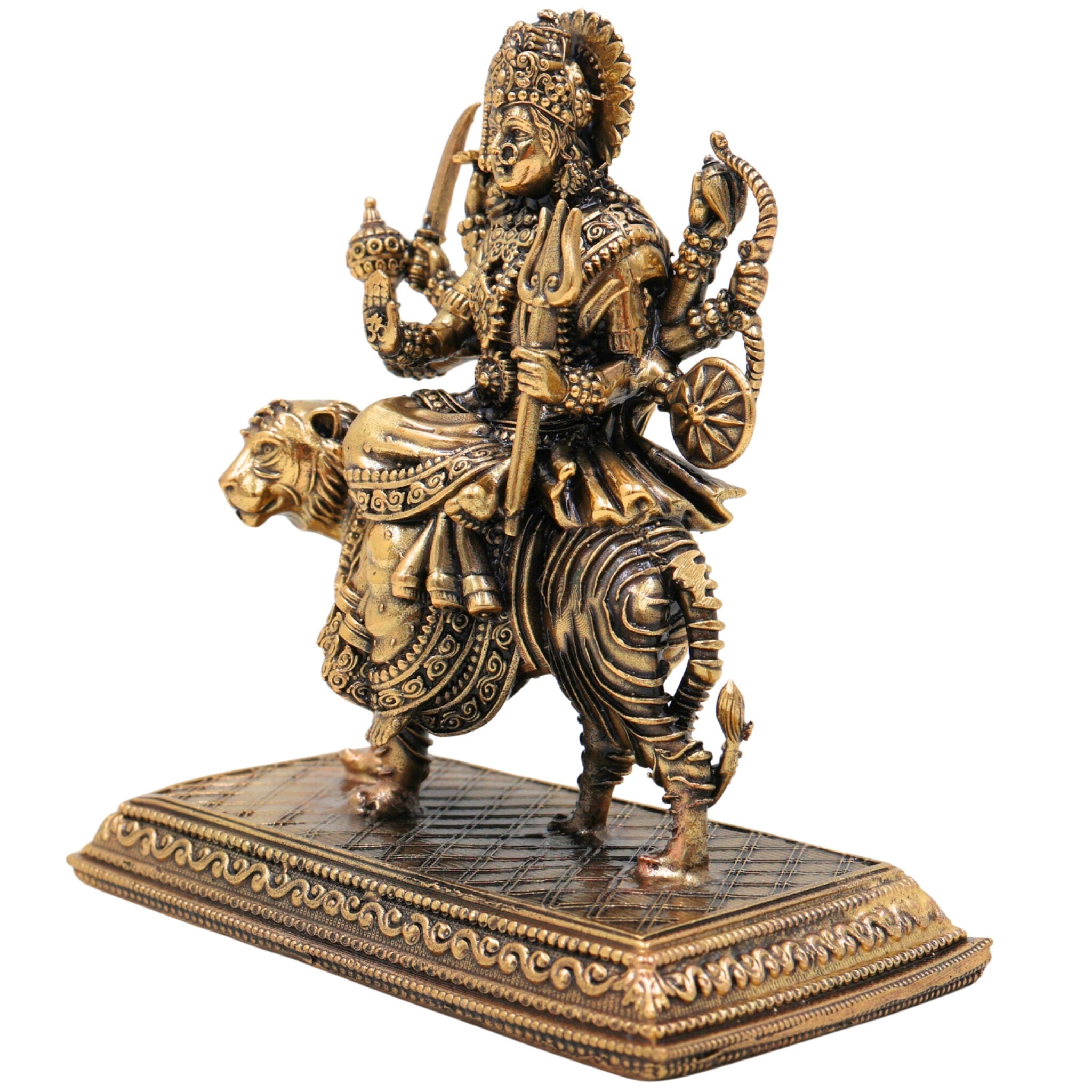Brass Durga Idol, Maa Durga Murti, Shakti Statue, Chandika Pooja Pratima, Bhavani Home Temple Idol, Handcrafted Spiritual Showpiece, Gold, 4.5 Inch, 1 Piece