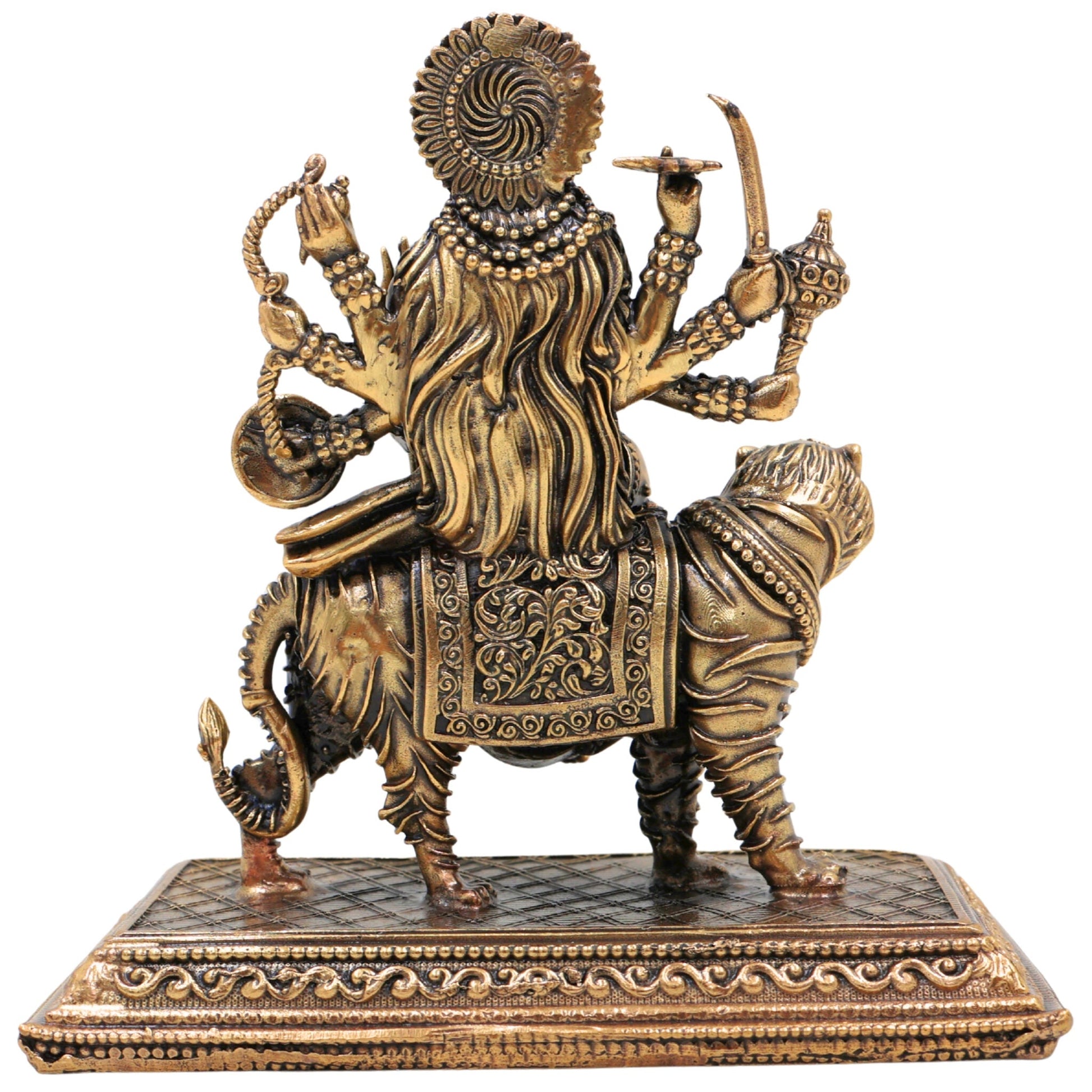 Brass Durga Idol, Maa Durga Murti, Shakti Statue, Chandika Pooja Pratima, Bhavani Home Temple Idol, Handcrafted Spiritual Showpiece, Gold, 4.5 Inch, 1 Piece