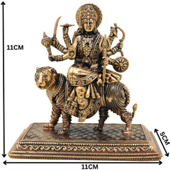 Brass Durga Idol, Maa Durga Murti, Shakti Statue, Chandika Pooja Pratima, Bhavani Home Temple Idol, Handcrafted Spiritual Showpiece, Gold, 4.5 Inch, 1 Piece