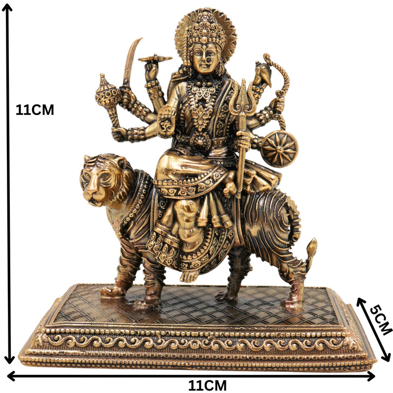 Brass Durga Idol, Maa Durga Murti, Shakti Statue, Chandika Pooja Pratima, Bhavani Home Temple Idol, Handcrafted Spiritual Showpiece, Gold, 4.5 Inch, 1 Piece