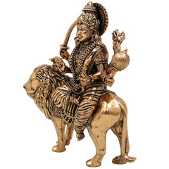 Brass Durga Idol, Maa Durga Murti, Shakti Vigraha, Bhavani Statue, Ambika Pooja Idol, Mahishasuramardini Home Temple Decor, Gold, 6 Inch, 1 Piece