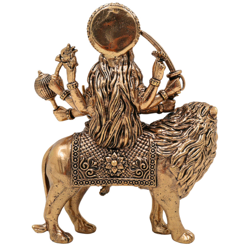 Brass Durga Idol, Maa Durga Murti, Shakti Vigraha, Bhavani Statue, Ambika Pooja Idol, Mahishasuramardini Home Temple Decor, Gold, 6 Inch, 1 Piece