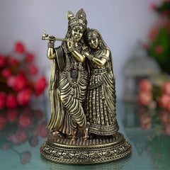 Brass Radha Krishna Idol Murti, Handcrafted Radha Mohan, Shyam Sundar, Radheshyam Statue for Pooja, Home Decor, Temple, Gifts, Gold, 8 Inch, 1 Piece