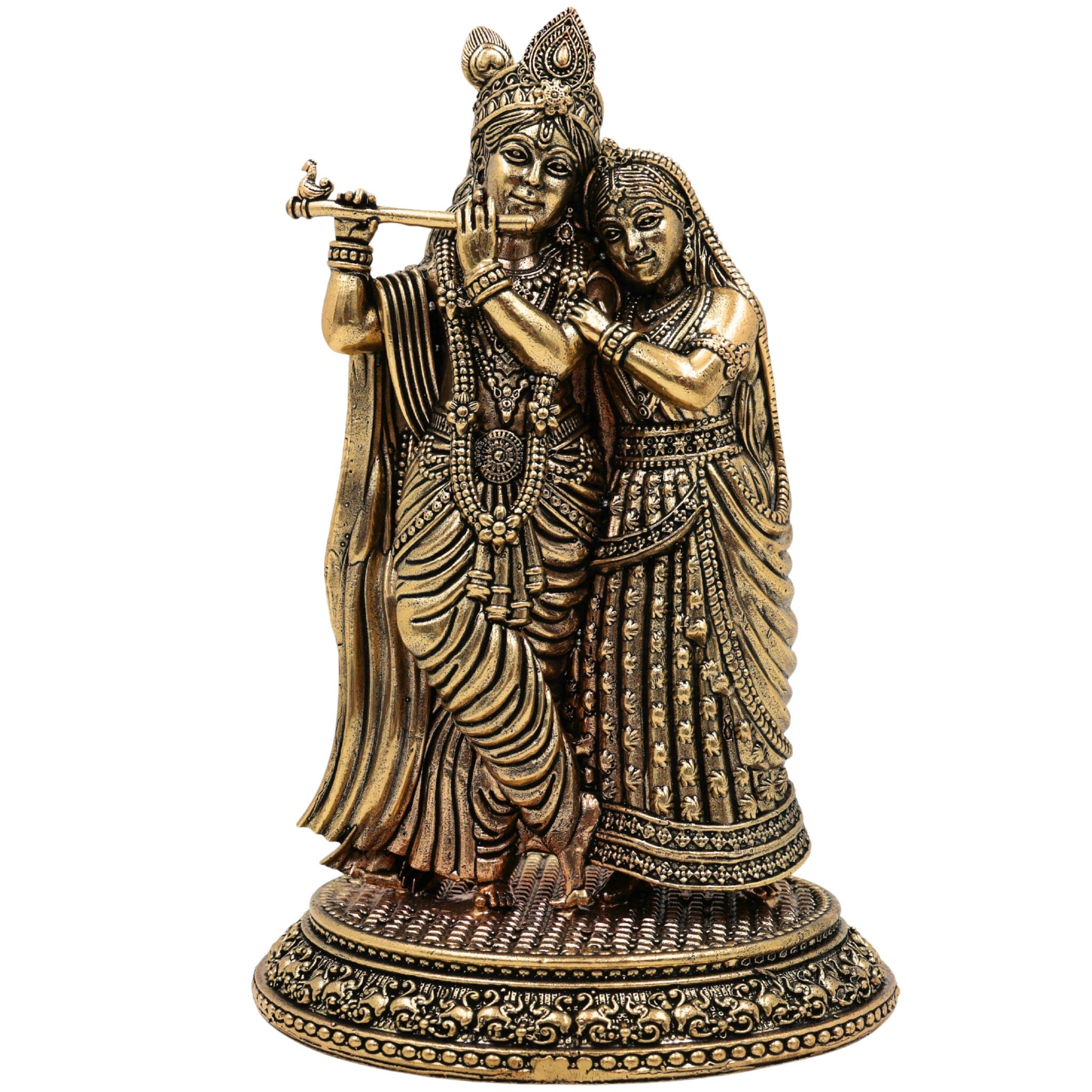 Brass Radha Krishna Idol Murti, Handcrafted Radha Mohan, Shyam Sundar, Radheshyam Statue for Pooja, Home Decor, Temple, Gifts, Gold, 8 Inch, 1 Piece
