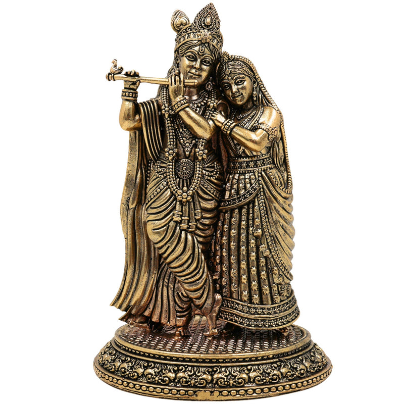 Brass Radha Krishna Idol Murti, Handcrafted Radha Mohan, Shyam Sundar, Radheshyam Statue for Pooja, Home Decor, Temple, Gifts, Gold, 8 Inch, 1 Piece