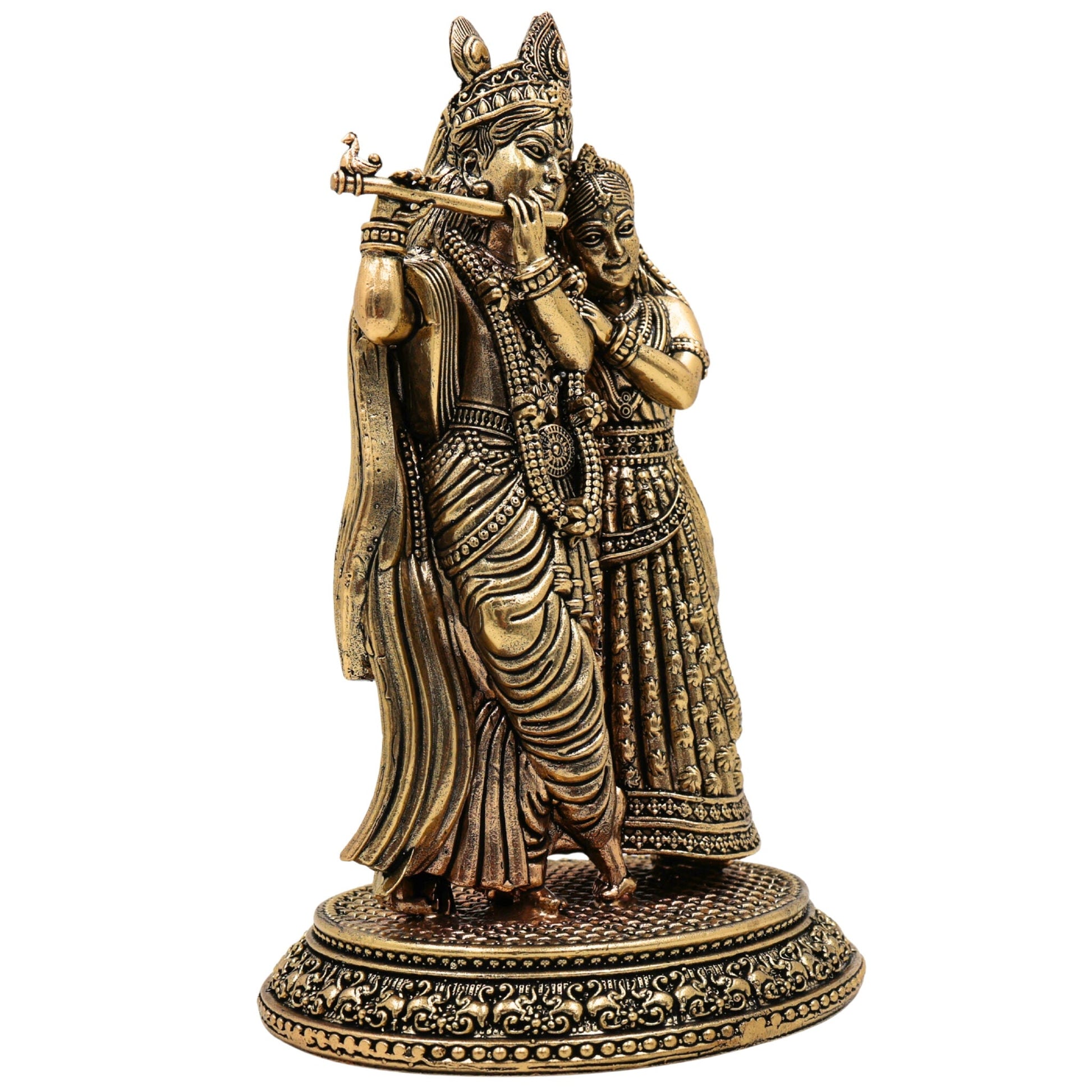 Brass Radha Krishna Idol Murti, Handcrafted Radha Mohan, Shyam Sundar, Radheshyam Statue for Pooja, Home Decor, Temple, Gifts, Gold, 8 Inch, 1 Piece