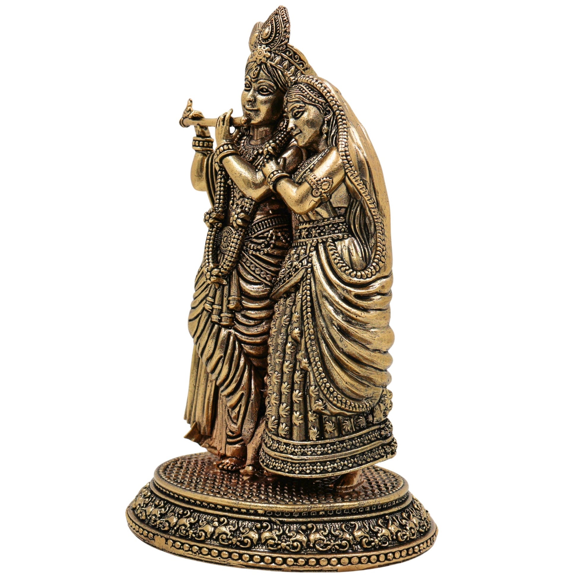Brass Radha Krishna Idol Murti, Handcrafted Radha Mohan, Shyam Sundar, Radheshyam Statue for Pooja, Home Decor, Temple, Gifts, Gold, 8 Inch, 1 Piece