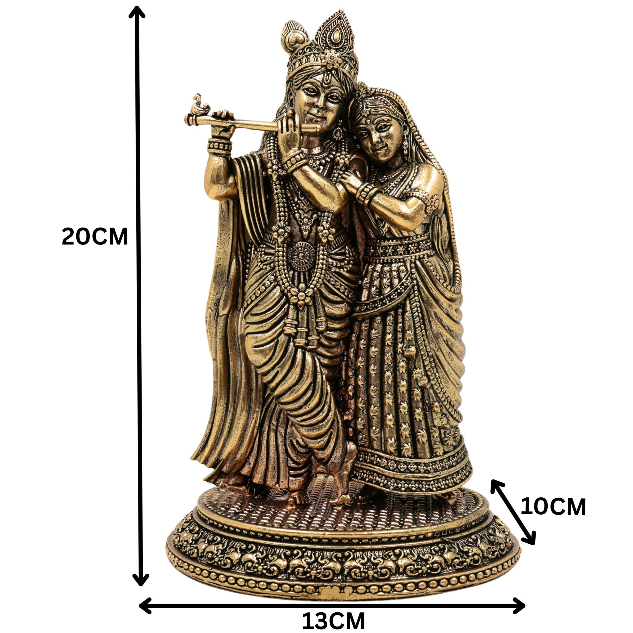 Brass Radha Krishna Idol Murti, Handcrafted Radha Mohan, Shyam Sundar, Radheshyam Statue for Pooja, Home Decor, Temple, Gifts, Gold, 8 Inch, 1 Piece