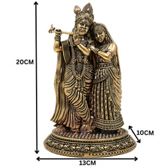 Brass Radha Krishna Idol Murti, Handcrafted Radha Mohan, Shyam Sundar, Radheshyam Statue for Pooja, Home Decor, Temple, Gifts, Gold, 8 Inch, 1 Piece