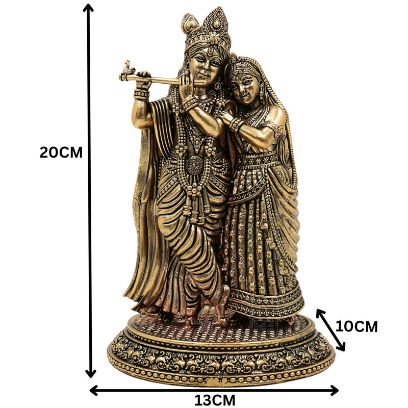 Brass Radha Krishna Idol Murti, Handcrafted Radha Mohan, Shyam Sundar, Radheshyam Statue for Pooja, Home Decor, Temple, Gifts, Gold, 8 Inch, 1 Piece