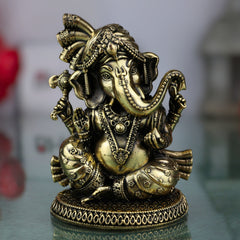 Brass Ganesha Idol, Vinayak, Ganapati, Siddhivinayak Murti for Home Decor, Pooja, Temple, Spiritual Showpiece & Gifts, Gold, 3 Inch, 1 Piece