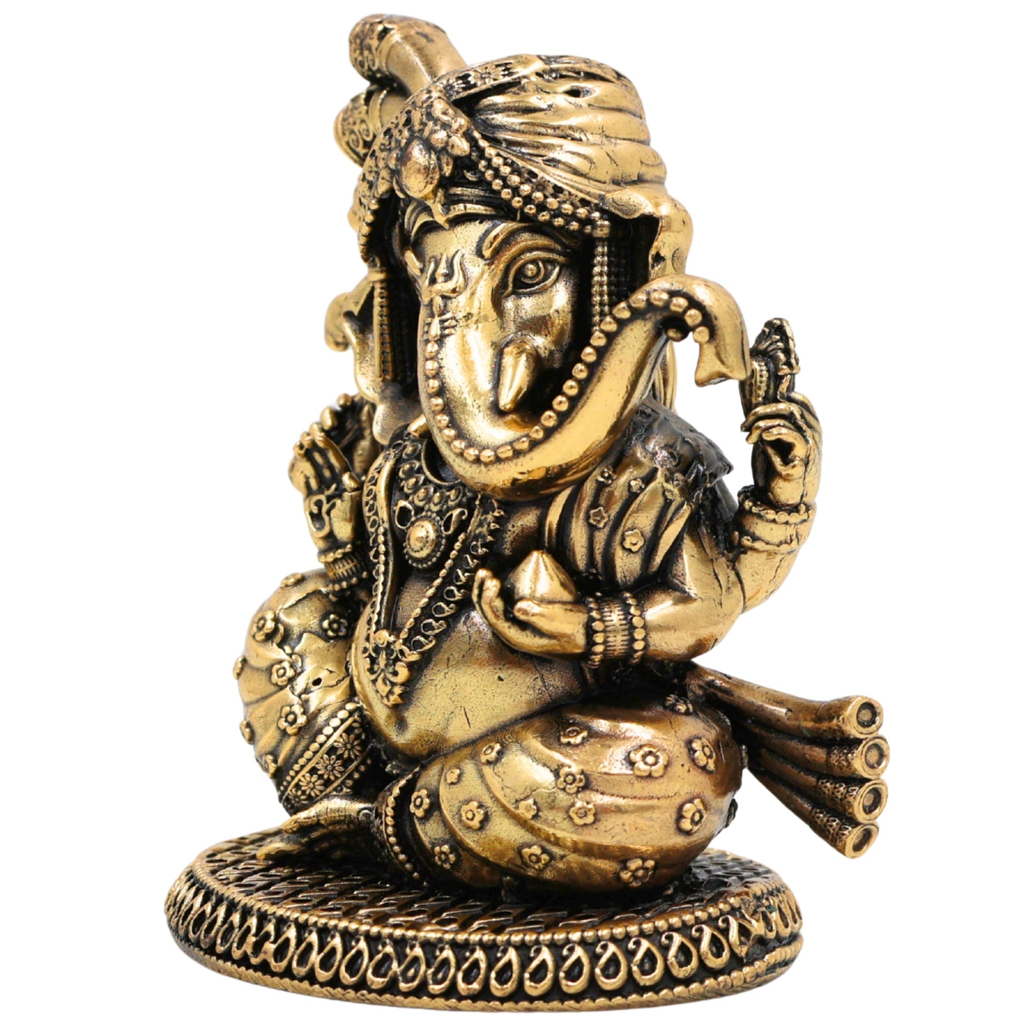 Brass Ganesha Idol, Vinayak, Ganapati, Siddhivinayak Murti for Home Decor, Pooja, Temple, Spiritual Showpiece & Gifts, Gold, 3 Inch, 1 Piece