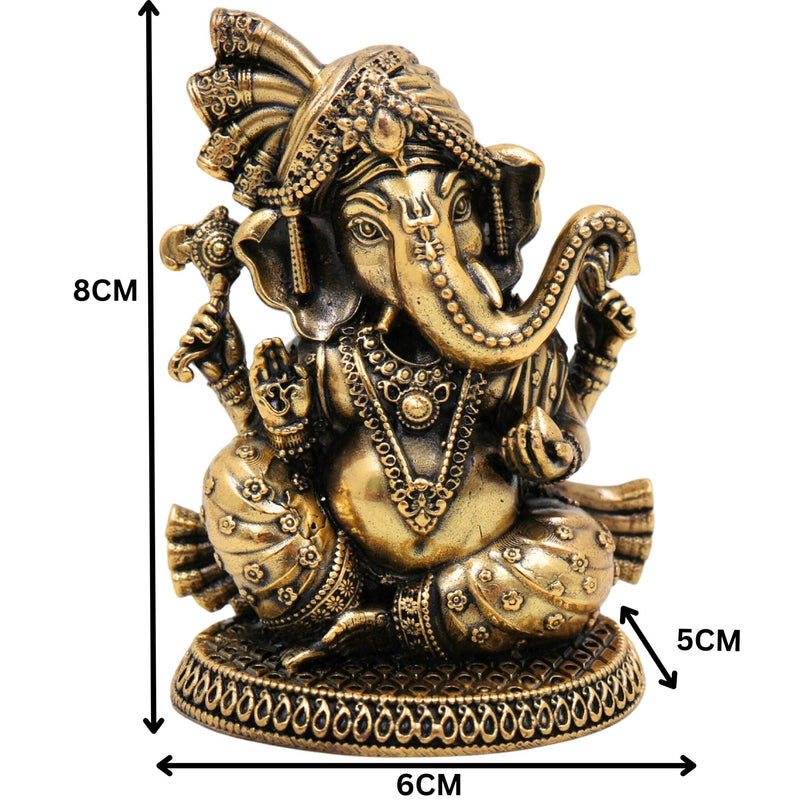 Brass Ganesha Idol, Vinayak, Ganapati, Siddhivinayak Murti for Home Decor, Pooja, Temple, Spiritual Showpiece & Gifts, Gold, 3 Inch, 1 Piece