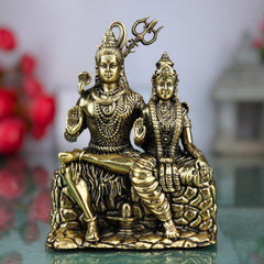 Brass Shiva Parvati Idol, Handcrafted Shiva Shakti Murti, Ardhanarishwar Vigraha, Mahadev Parvati Statue for Pooja & Home Decor, Gold, 4.5 Inch, 1 Piece