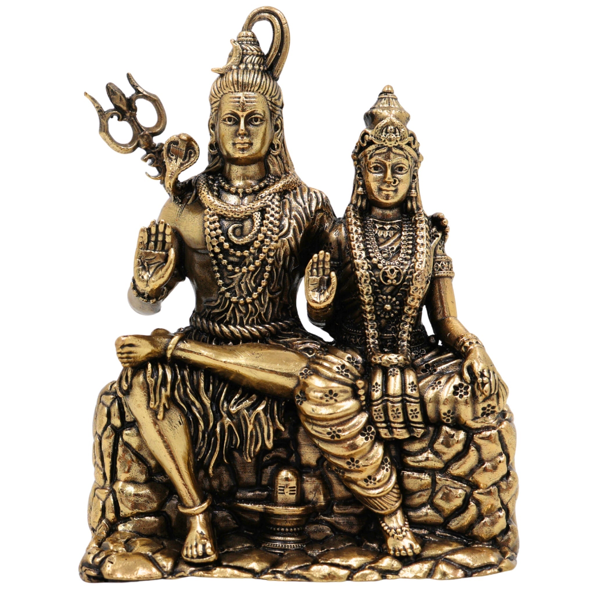 Brass Shiva Parvati Idol, Handcrafted Shiva Shakti Murti, Ardhanarishwar Vigraha, Mahadev Parvati Statue for Pooja & Home Decor, Gold, 4.5 Inch, 1 Piece