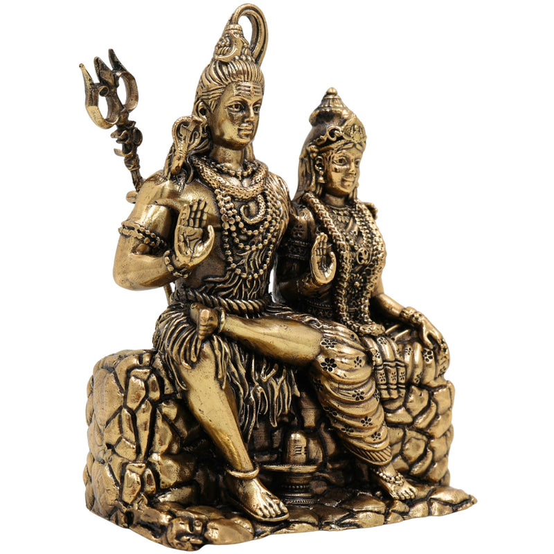 Brass Shiva Parvati Idol, Handcrafted Shiva Shakti Murti, Ardhanarishwar Vigraha, Mahadev Parvati Statue for Pooja & Home Decor, Gold, 4.5 Inch, 1 Piece